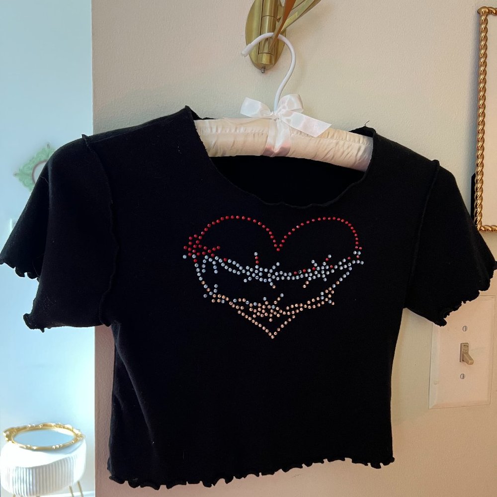 Thorn Heart Sequin Crop Top Y2K